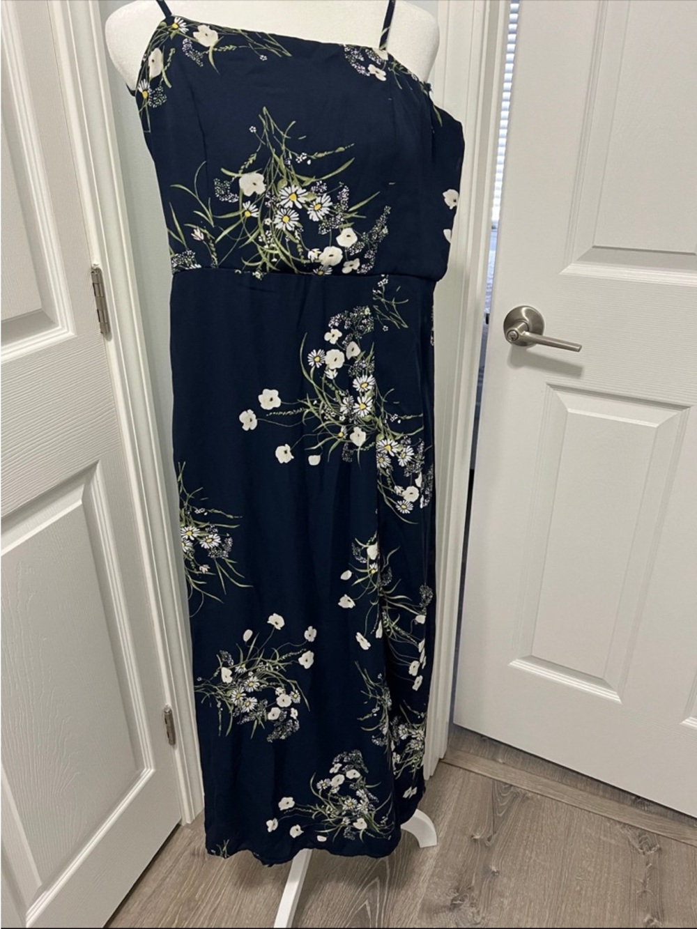 Blue Rain Navy Floral Maxi Dress with White & Green Accents